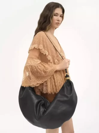 Büyük Bilezikli Hobo Çanta, deriden yapılmış