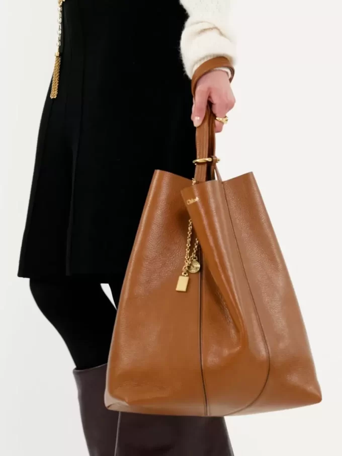 Büyük Chloé Spin deri tote çanta Büyük Chloé Spin deri tote çanta