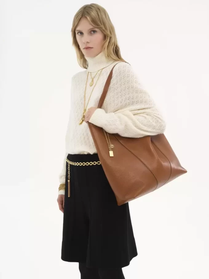 Büyük Chloé Spin deri tote çanta Büyük Chloé Spin deri tote çanta