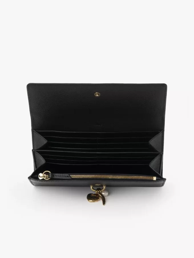 Chloé Charms, taneli deri kapaklı uzun cüzdan Chloé Charms, taneli deri kapaklı uzun cüzdan