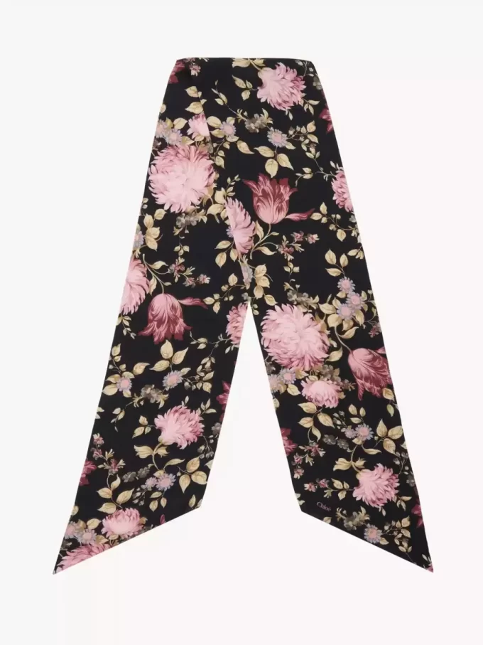 Chloé Peonies ipek charmeuse geniş bandeau atkı