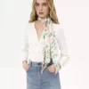Chloé Peonies ipek charmeuse geniş bandeau atkı