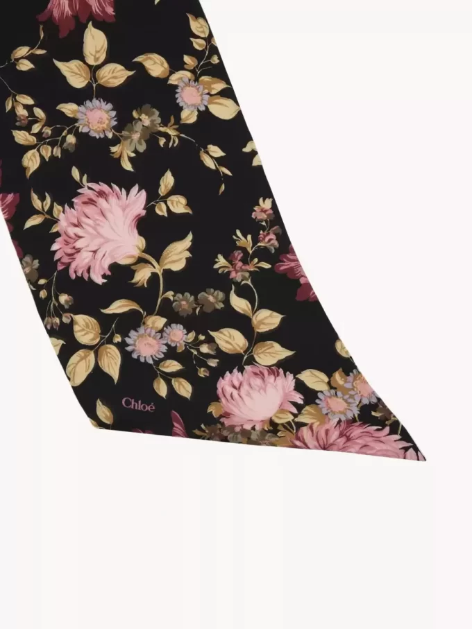 Chloé Peonies ipek charmeuse geniş bandeau atkı
