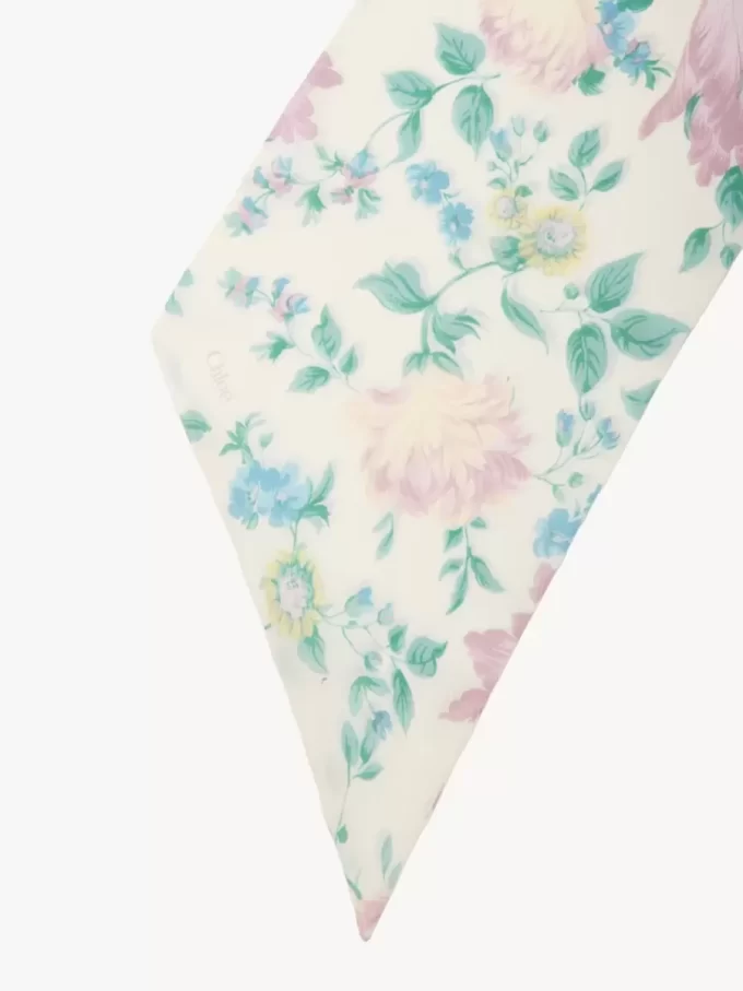 Chloé Peonies ipek charmeuse geniş bandeau atkı
