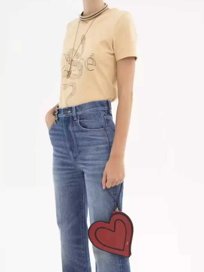 Chloé Symbols Kalp desenli deri düz kese