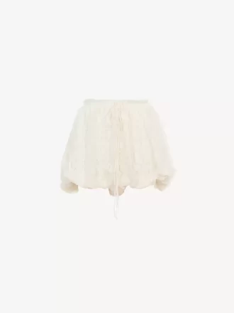 Çiçek desenli dantelli ipek muslin kumaştan mini şort Çiçek desenli dantelli ipek muslin kumaştan mini şort