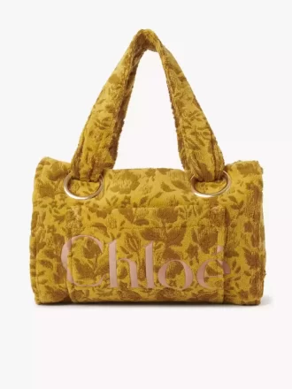 Jakarlı havlu kumaştan büyük Chloé Plage tote çanta