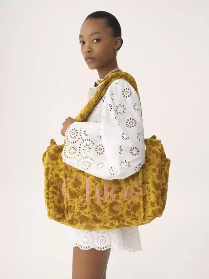 Jakarlı havlu kumaştan büyük Chloé Plage tote çanta Jakarlı havlu kumaştan büyük Chloé Plage tote çanta