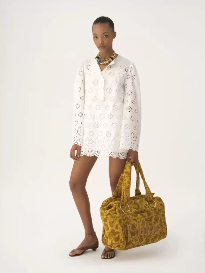 Jakarlı havlu kumaştan büyük Chloé Plage tote çanta Jakarlı havlu kumaştan büyük Chloé Plage tote çanta