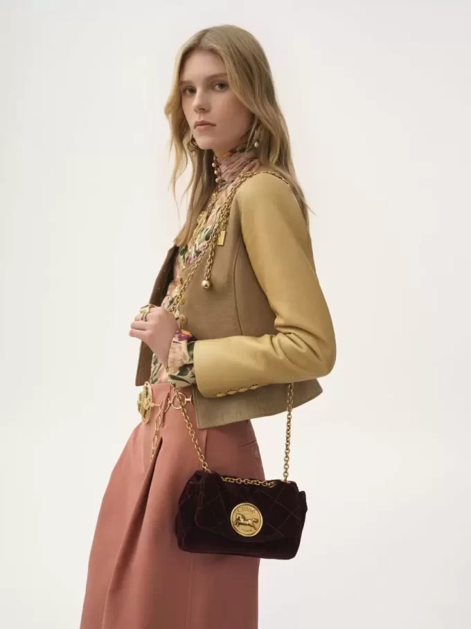 Kadifeden küçük Chloé Heritage omuz çantası Kadifeden küçük Chloé Heritage omuz çantası