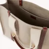 Keten kumaştan büyük Woody tote çanta