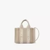 Keten ve deriden yapılmış mini Woody tote çanta Keten ve deriden yapılmış mini Woody tote çanta