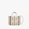 Keten ve deriden yapılmış mini Woody tote çanta Keten ve deriden yapılmış mini Woody tote çanta