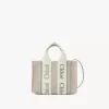 Keten ve deriden yapılmış mini Woody tote çanta Keten ve deriden yapılmış mini Woody tote çanta