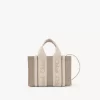 Keten ve deriden yapılmış mini Woody tote çanta Keten ve deriden yapılmış mini Woody tote çanta