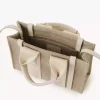 Keten ve deriden yapılmış mini Woody tote çanta Keten ve deriden yapılmış mini Woody tote çanta
