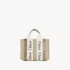 Keten ve deriden yapılmış mini Woody tote çanta Keten ve deriden yapılmış mini Woody tote çanta