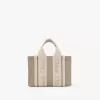 Keten ve deriden yapılmış mini Woody tote çanta Keten ve deriden yapılmış mini Woody tote çanta