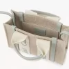 Keten ve deriden yapılmış mini Woody tote çanta Keten ve deriden yapılmış mini Woody tote çanta