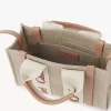 Keten ve deriden yapılmış mini Woody tote çanta Keten ve deriden yapılmış mini Woody tote çanta