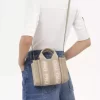 Keten ve deriden yapılmış mini Woody tote çanta Keten ve deriden yapılmış mini Woody tote çanta