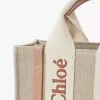 Keten ve deriden yapılmış mini Woody tote çanta Keten ve deriden yapılmış mini Woody tote çanta