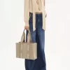 Keten ve deriden yapılmış Woody tote çanta