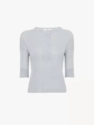 Keten ve ipek örme kısa kollu Henley gömlek