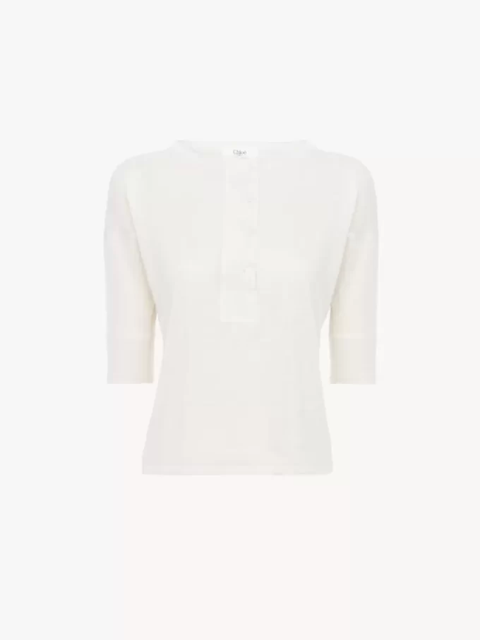 Keten ve ipek örme kısa kollu Henley gömlek Keten ve ipek örme kısa kollu Henley gömlek