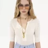 Keten ve ipek örme kısa kollu Henley gömlek Keten ve ipek örme kısa kollu Henley gömlek