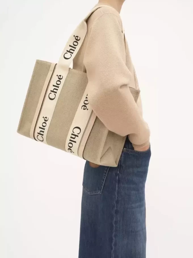 Keten Woody tote çanta Keten Woody tote çanta