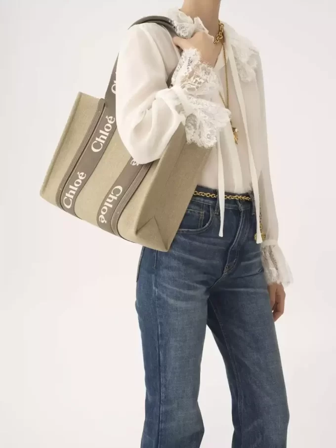 Keten Woody tote çanta