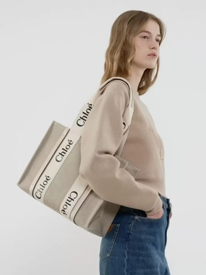 Keten Woody tote çanta Keten Woody tote çanta