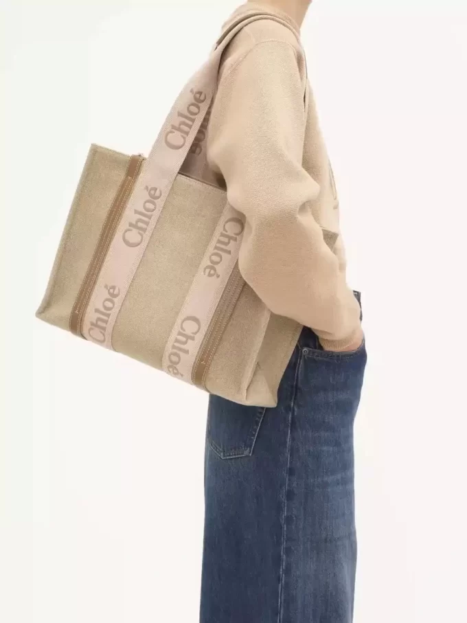Keten Woody tote çanta Keten Woody tote çanta