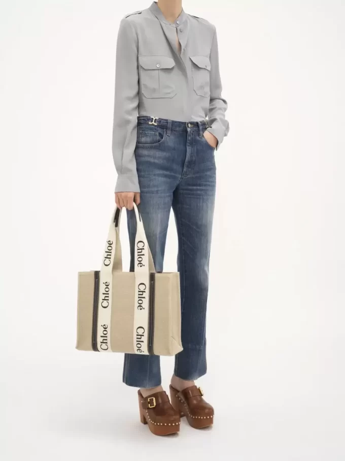 Keten Woody tote çanta Keten Woody tote çanta