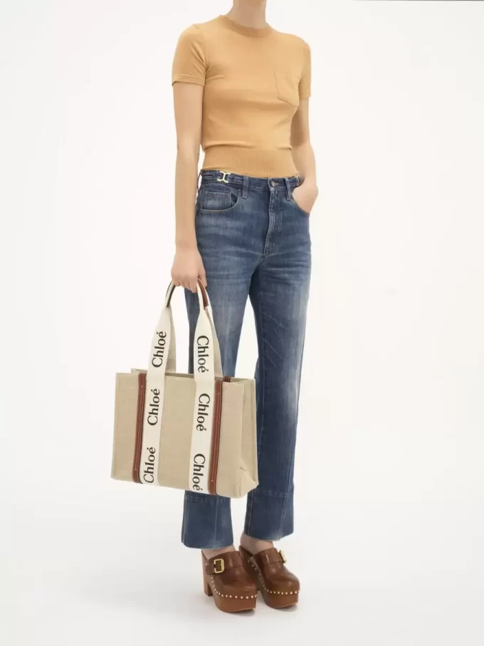 Keten Woody tote çanta