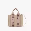 Ketenden yapılmış küçük Woody tote çanta