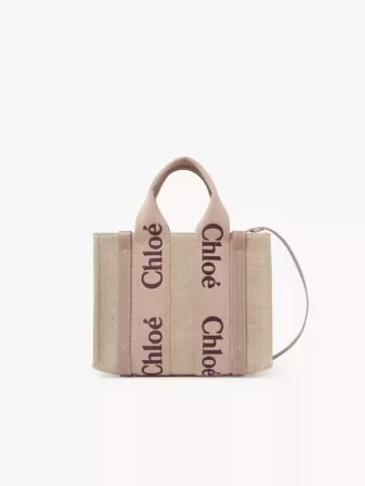 Ketenden yapılmış küçük Woody tote çanta