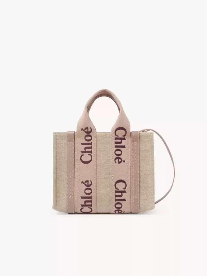 Ketenden yapılmış küçük Woody tote çanta
