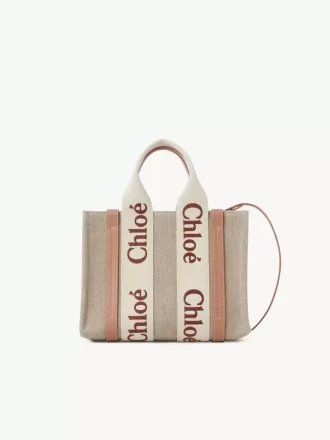 Ketenden yapılmış küçük Woody tote çanta