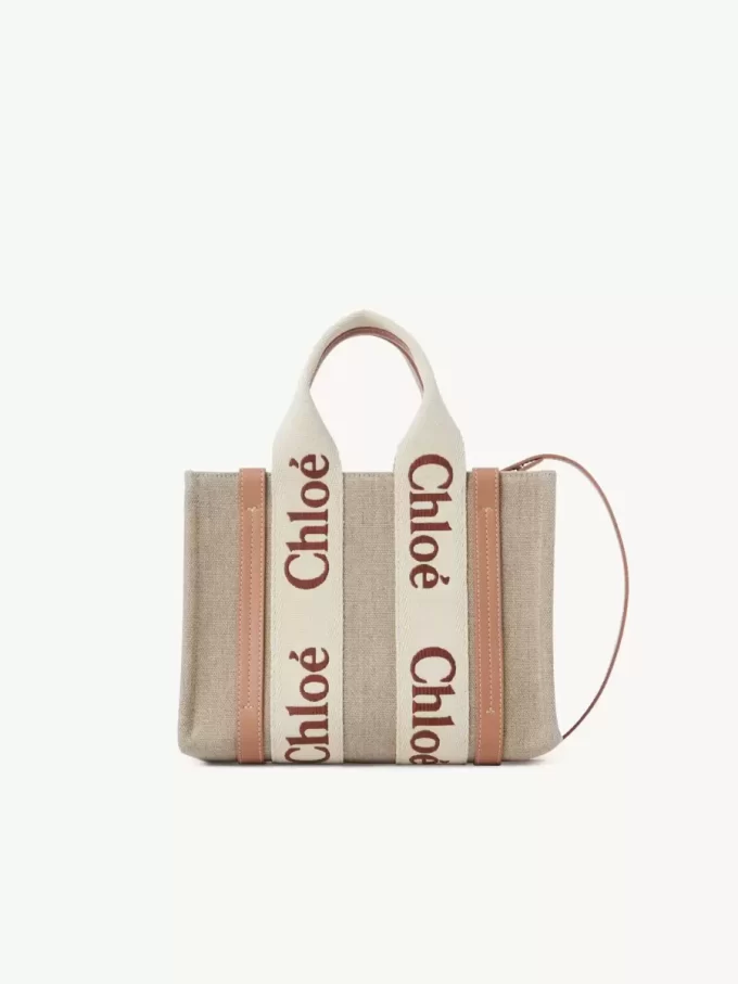 Ketenden yapılmış küçük Woody tote çanta Ketenden yapılmış küçük Woody tote çanta