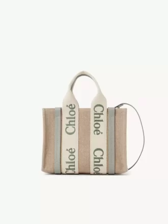 Ketenden yapılmış küçük Woody tote çanta