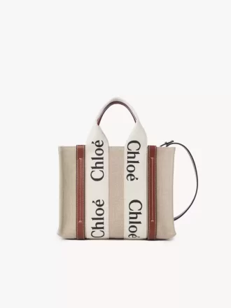 Ketenden yapılmış küçük Woody tote çanta