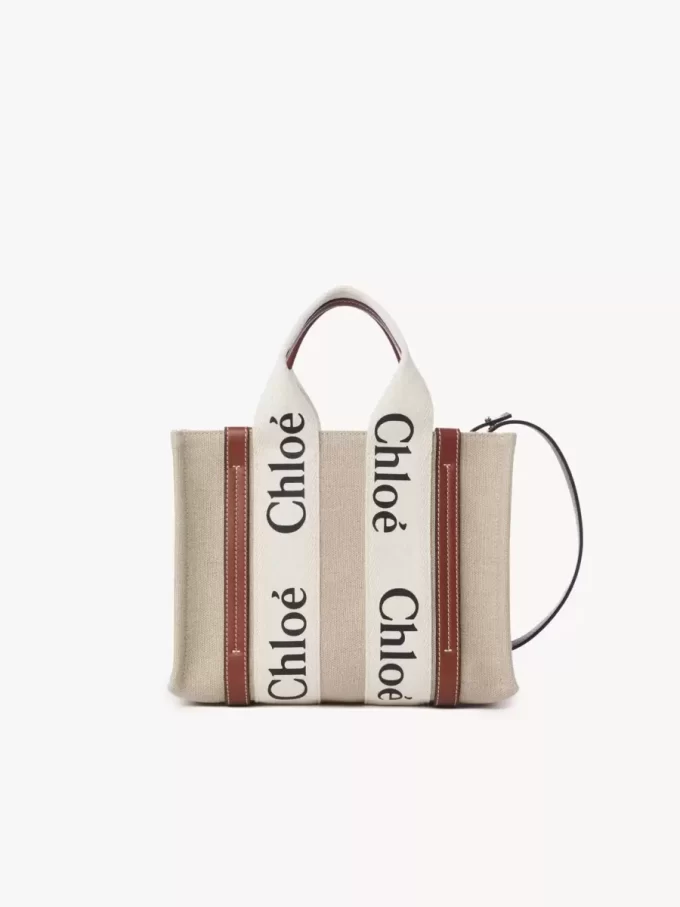 Ketenden yapılmış küçük Woody tote çanta Ketenden yapılmış küçük Woody tote çanta