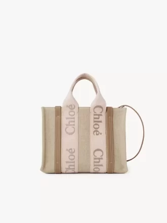 Ketenden yapılmış küçük Woody tote çanta