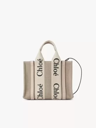 Ketenden yapılmış küçük Woody tote çanta