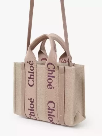 Ketenden yapılmış küçük Woody tote çanta