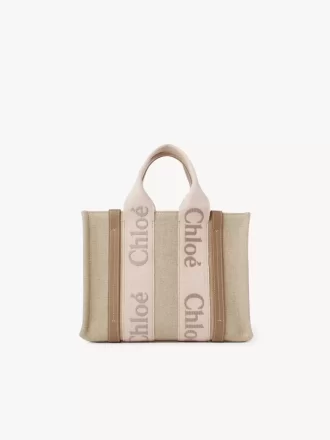 Ketenden yapılmış küçük Woody tote çanta