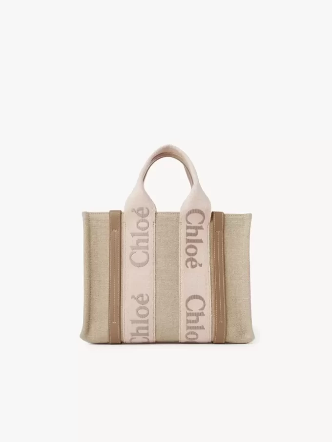 Ketenden yapılmış küçük Woody tote çanta Ketenden yapılmış küçük Woody tote çanta