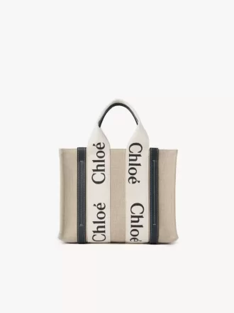 Ketenden yapılmış küçük Woody tote çanta